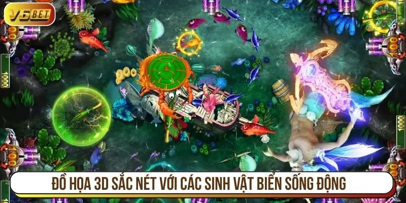 Đồ họa 3D sắc nét với hình ảnh rùa vàng và các sinh vật biển sống động